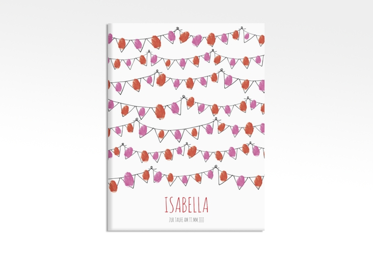 Fingerabdruck-Leinwand Wimpelkette (bis 80 Gäste) 30 x 40 cm zur Taufe mit Fähnchen-Girlande