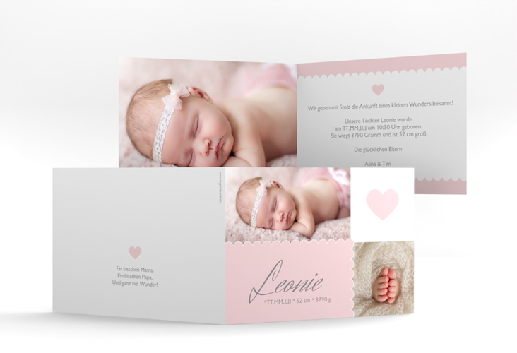Geburtskarte Serenity A6 Klappkarte quer rosa hochglanz