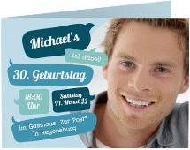 Einladung 30. Geburtstag Whatsup A6 Klappkarte quer blau