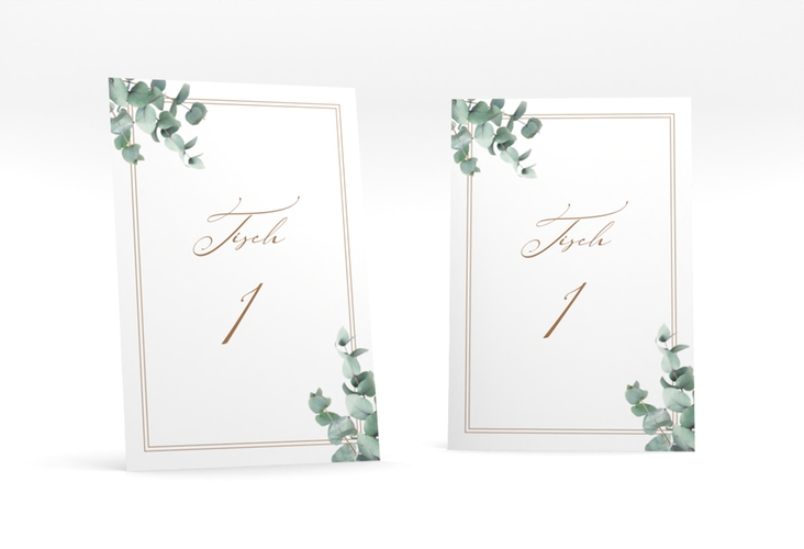 Tischnummer Hochzeit Eucalypt Tischaufsteller mit Eukalyptus und edlem Rahmen