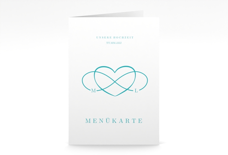 Menükarte Hochzeit Infinity A5 Klappkarte hoch tuerkis hochglanz