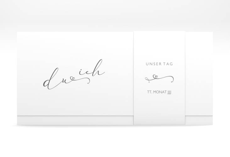 Hochzeitseinladung Zweisamkeit Wickelfalzkarte + Banderole hochglanz im minimalistischen Stil mit Aufschrift du & ich