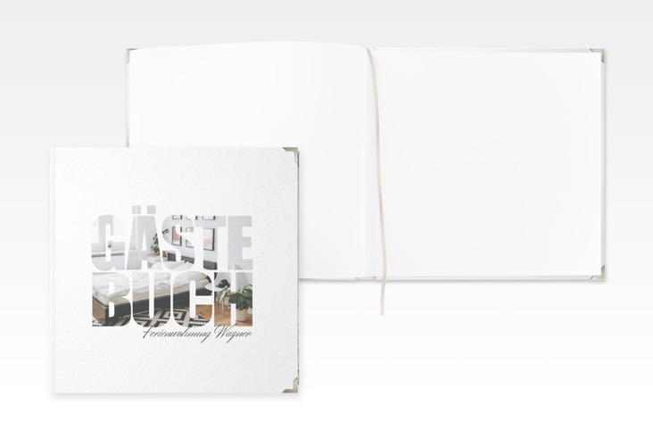 Gästebuch Selection Ferienwohnung Apartment Leinen-Hardcover weiss in modernem Typografie-Design