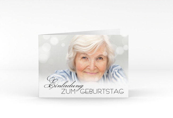 Einladung 80. Geburtstag Luminous A6 Klappkarte quer schwarz