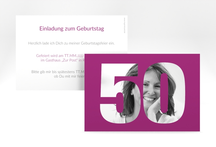 Einladung 50. Geburtstag Numbers A6 Karte quer pink
