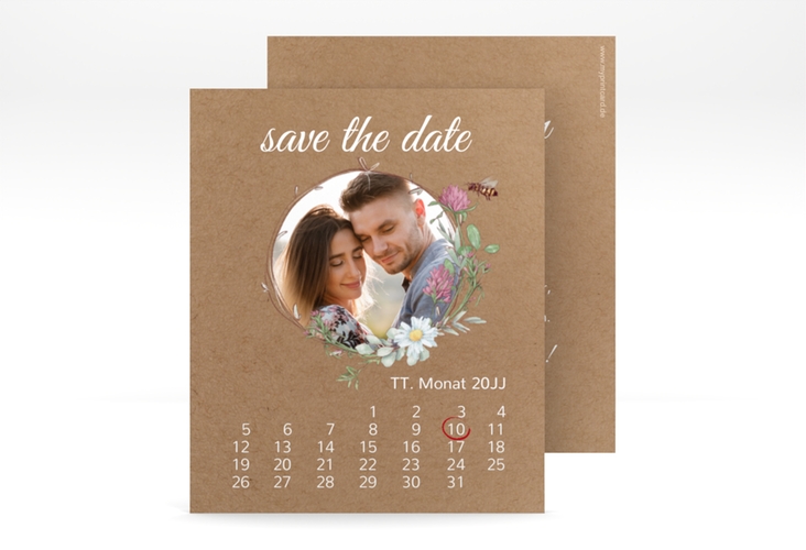 Save the Date-Kalenderblatt Honey Kalenderblatt-Karte hochglanz mit Wiesenblumen und Biene