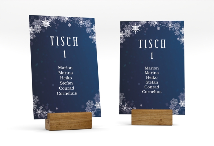 Tischaufsteller Hochzeit Winterdream Tischaufsteller blau mit Eisblumen