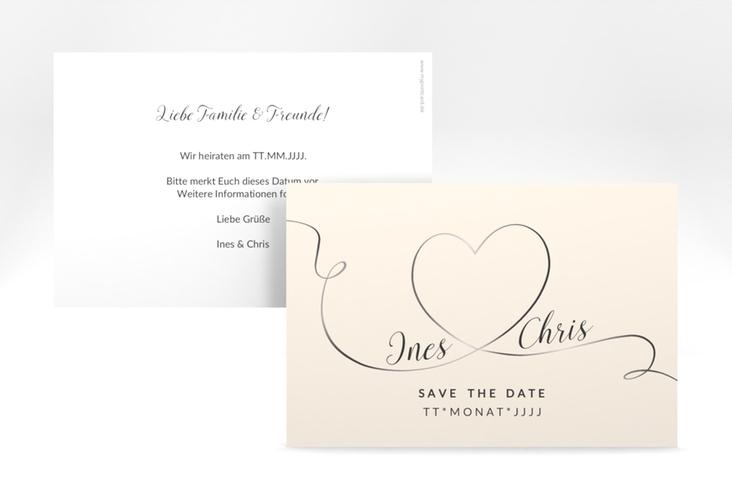 Save the Date-Karte Hochzeit Dolce A6 Karte quer beige hochglanz