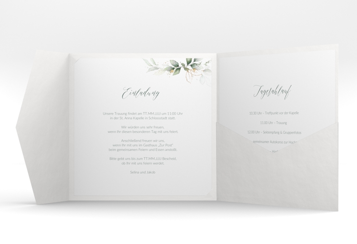 Hochzeitseinladung Greenish Pocketfold gruen