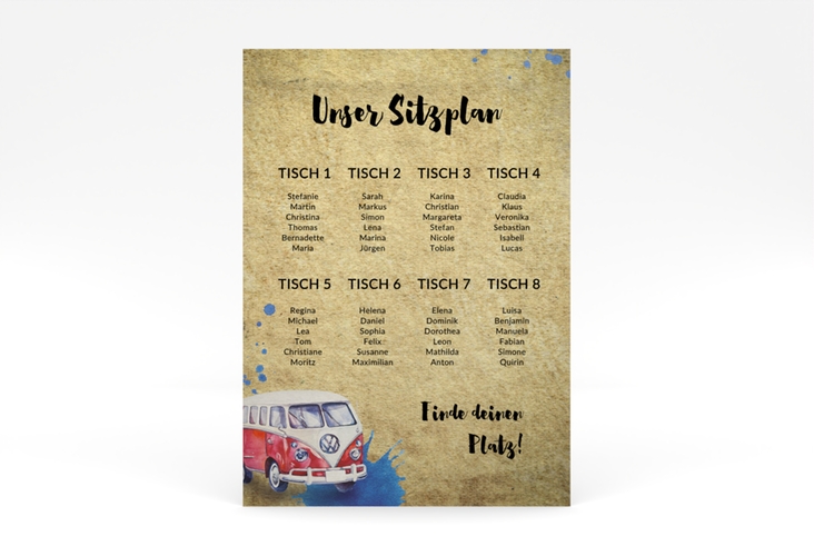 Sitzplan Poster Hochzeit Bulli 50 x 70 cm Poster beige