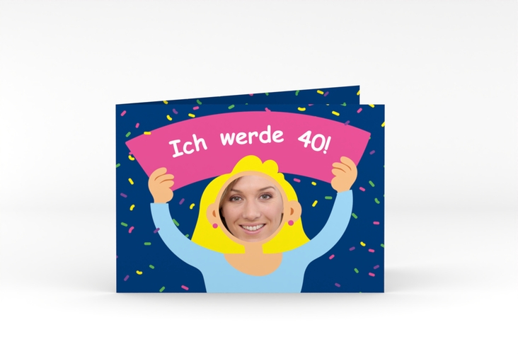 Einladung 40. Geburtstag Comic Woman A6 Klappkarte quer