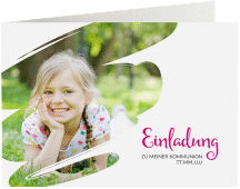 Kommunionseinladung Inizio A6 Klappkarte quer pink