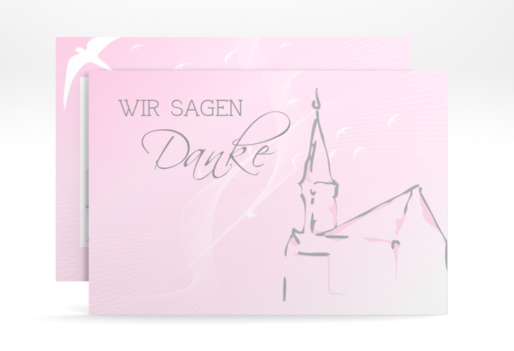 Dankeskarte Taufe Church A6 Karte quer rosa hochglanz