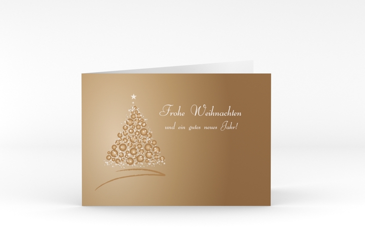 Geschäftliche Weihnachtskarte Goldverlauf A6 Klappkarte quer braun mit Weihnachtsbaum-Motiv