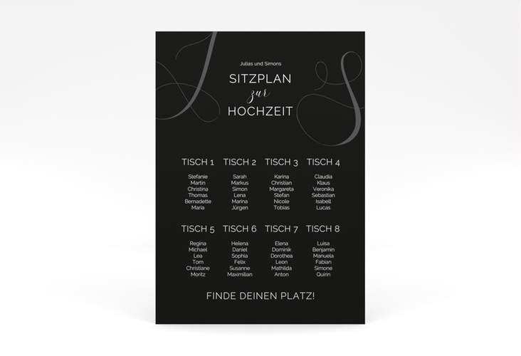 Sitzplan Poster Hochzeit Eheschließung 50 x 70 cm Poster schwarz
