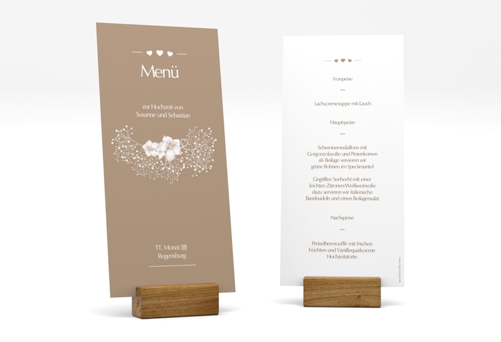 Menükarte Hochzeit Jena lange Karte hoch braun