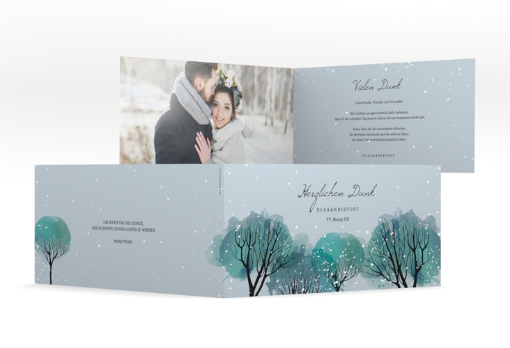 Dankeskarte Hochzeit Winterhochzeit lange Klappkarte quer