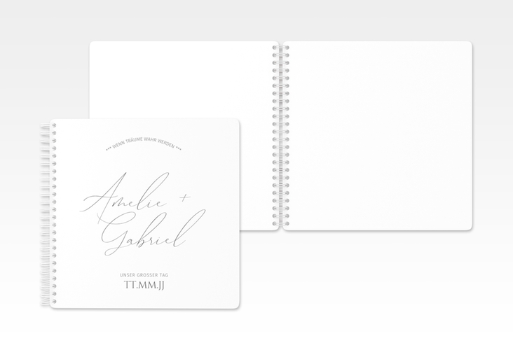 Gästebuch Hochzeit Federschrift Ringbindung weiss in schlichtem Design mit Kalligrafie