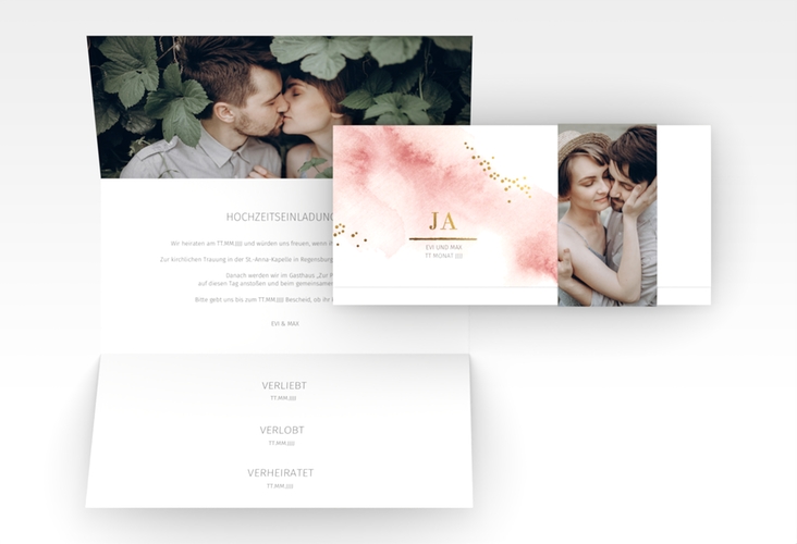 Hochzeitseinladung Pastell Wickelfalzkarte + Banderole