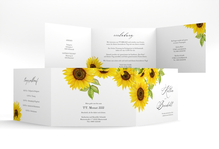 Hochzeitseinladung Sonnenblume A6 Doppel-Klappkarte