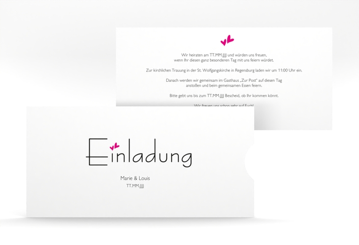 Hochzeitseinladung Twohearts Einsteckkarte pink