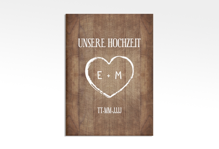 Willkommensschild Hochzeit Wood 50 x 70 cm Leinwand in Holz-Optik mit Herz und Initialen