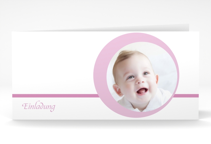 Einladungskarte Taufe Bubble lange Klappkarte quer rosa