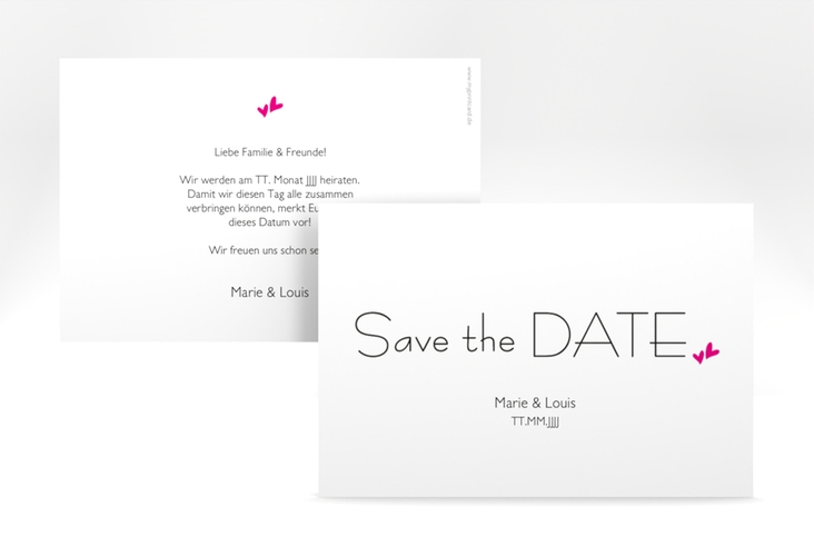 Save the Date-Karte Hochzeit Twohearts A6 Karte quer pink