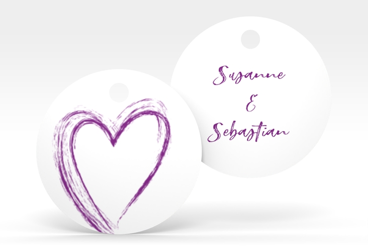 Geschenkanhänger Hochzeit Liebe Geschenkanhänger, rund lila hochglanz