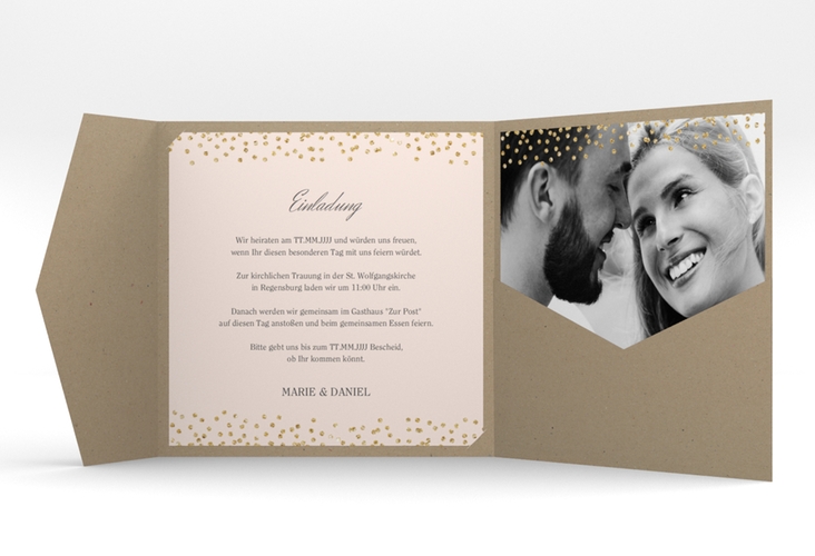 Hochzeitseinladung Glitter Pocketfold rosa