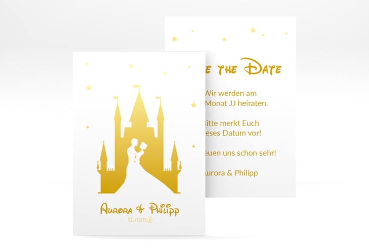 Save the Date-Visitenkarte Castle Visitenkarte hoch gold