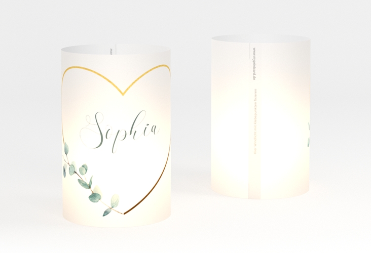 Windlicht Hochzeit Greenheart Windlicht gold mit elegantem Herz und Eukalyptus-Zweig