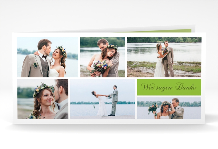 Danksagung Hochzeit Collage lange Klappkarte quer gruen