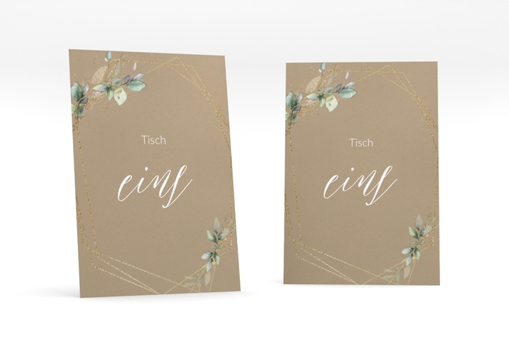 Tischnummer Hochzeit Greenish Tischaufsteller Kraftpapier hochglanz