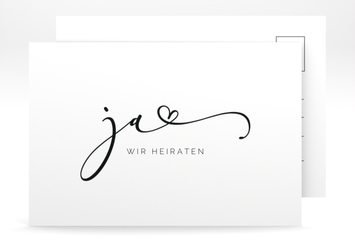 Save the Date-Postkarte Jawort A6 Postkarte weiss hochglanz modern minimalistisch mit veredelter Aufschrift