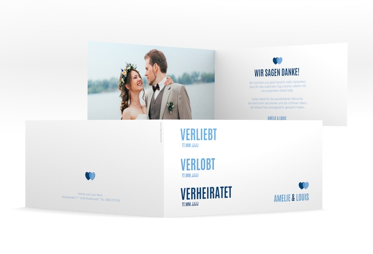 Danksagung Hochzeit Couple lange Klappkarte quer blau