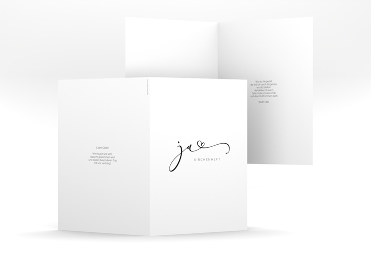 Kirchenheft Hochzeit Jawort A5 Klappkarte hoch weiss hochglanz modern minimalistisch mit veredelter Aufschrift