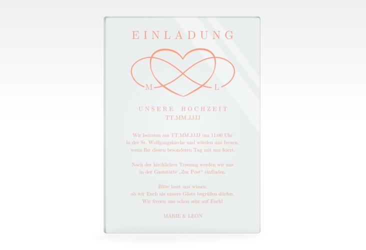 Acryl-Hochzeitseinladung Infinity Acrylkarte hoch apricot hochglanz
