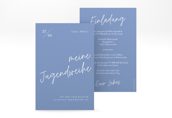 Einladung Jugendweihe Frisch A6 Karte hoch blau hochglanz