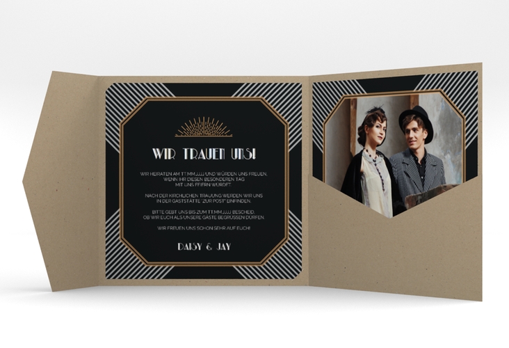 Hochzeitseinladung Gatsby Pocketfold schwarz im 20er-Jahre-Stil