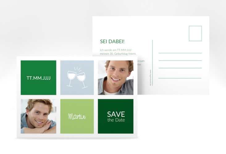 Save the Date-Postkarte Geburtstag Celebration A6 Postkarte gruen