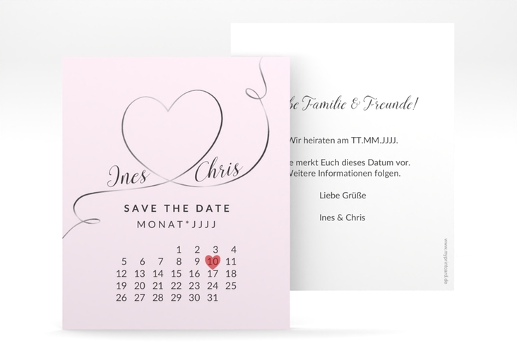 Save the Date-Kalenderblatt Dolce Kalenderblatt-Karte rosa hochglanz
