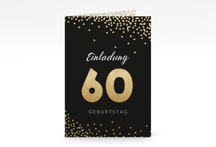 Einladung 60. Geburtstag Glitzer A6 Klappkarte hoch gold