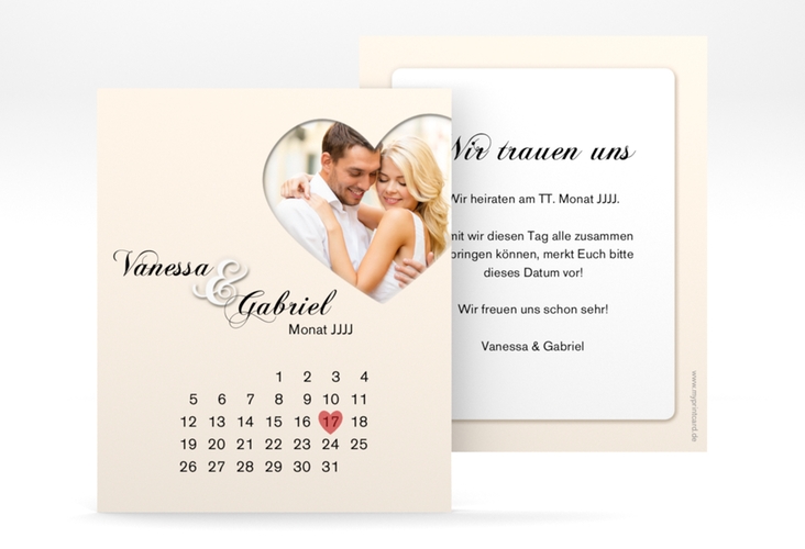 Save the Date-Kalenderblatt Sweetheart Kalenderblatt-Karte beige