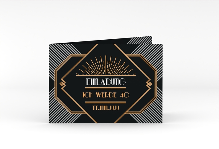 Einladung 40. Geburtstag Glamour A6 Klappkarte quer im Jugendstil-Design