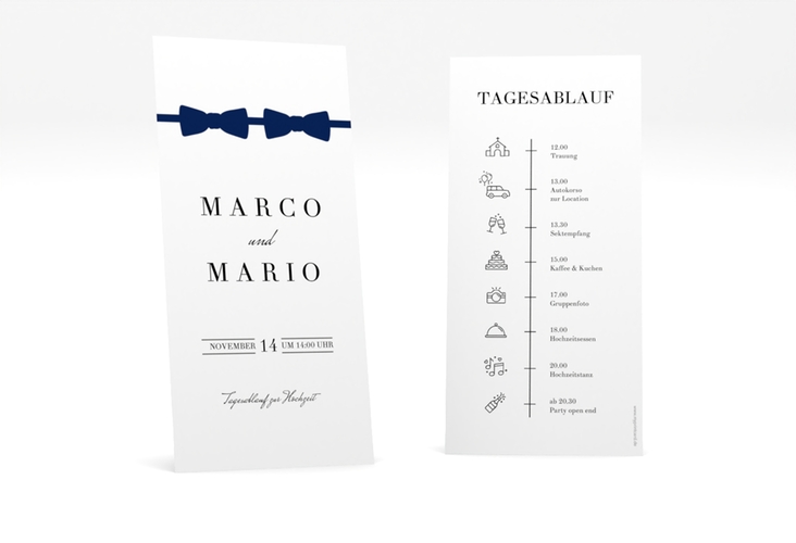 Tagesablauf Hochzeit Suits lange Karte hoch blau