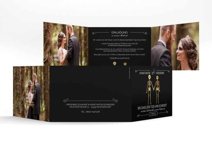Hochzeitseinladung Bones A6 Doppel-Klappkarte