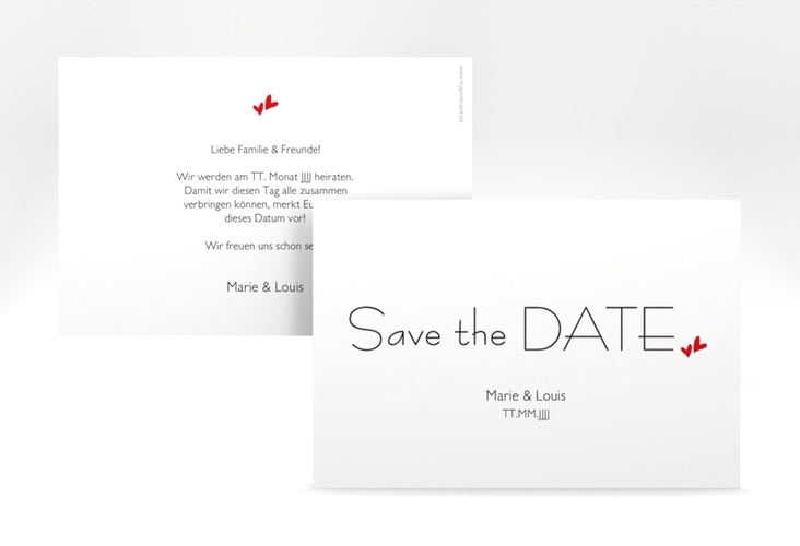 Save the Date-Karte Hochzeit Twohearts A6 Karte quer rot hochglanz