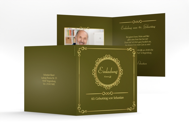 Einladung 60. Geburtstag Bert/Berta quadr. Klappkarte gruen