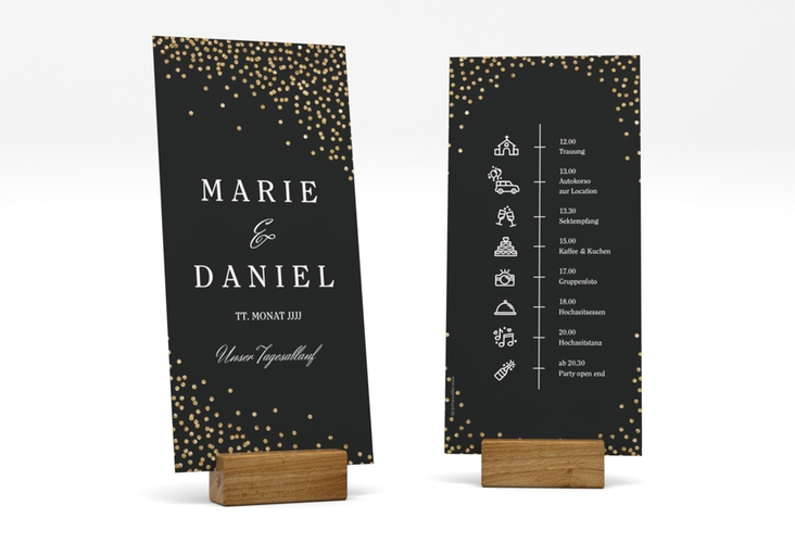 Tagesablauf Hochzeit Glitter lange Karte hoch schwarz